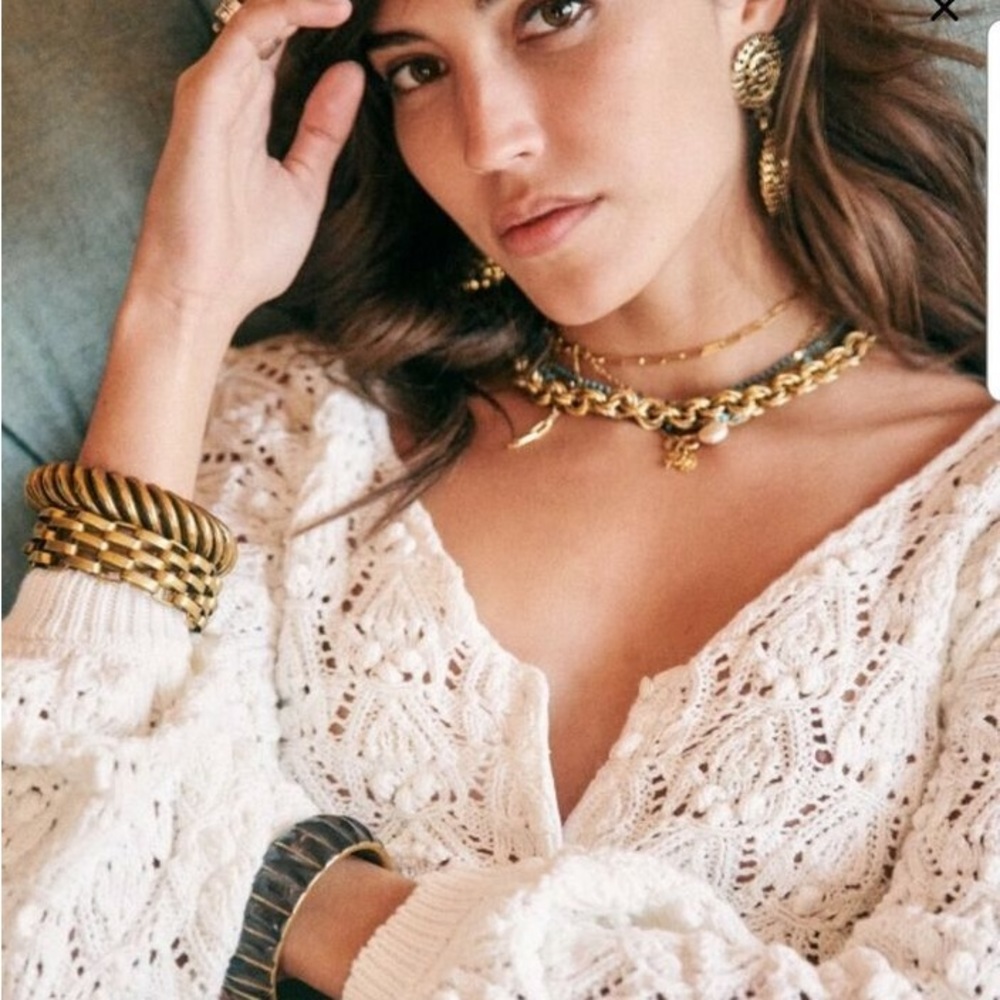 Sezane Anette Cotton Crochet White Cardigan